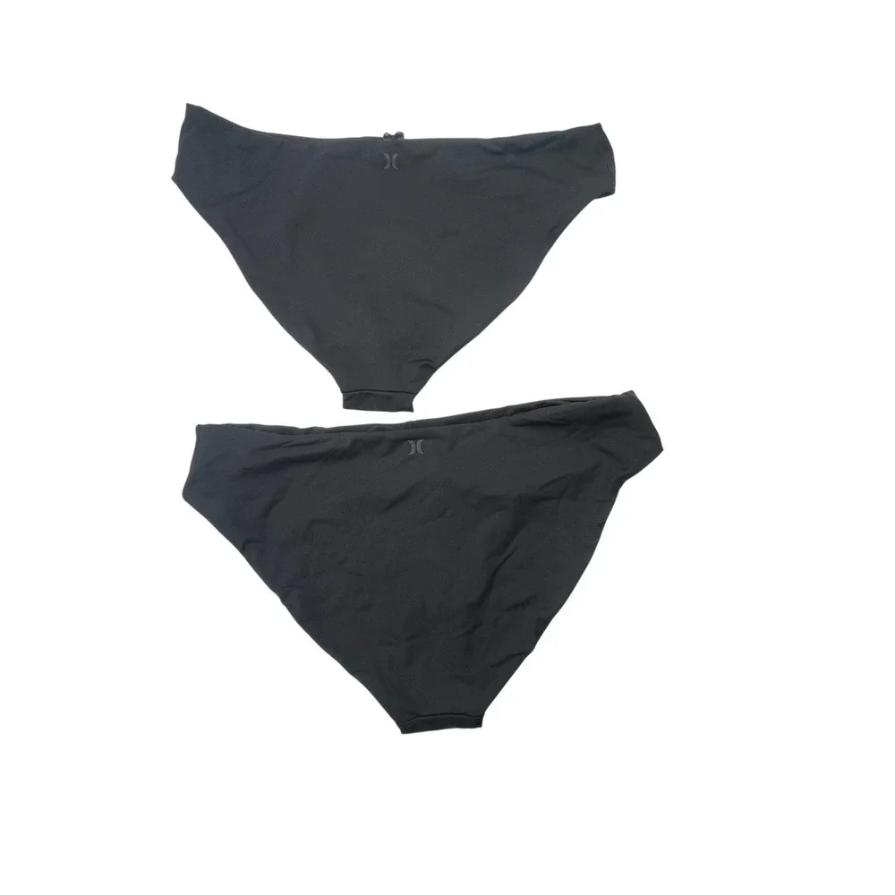 Hurley Womens Solid Full Bottom Bikini Swimsuit Bottoms Black Size L 2pk NWT